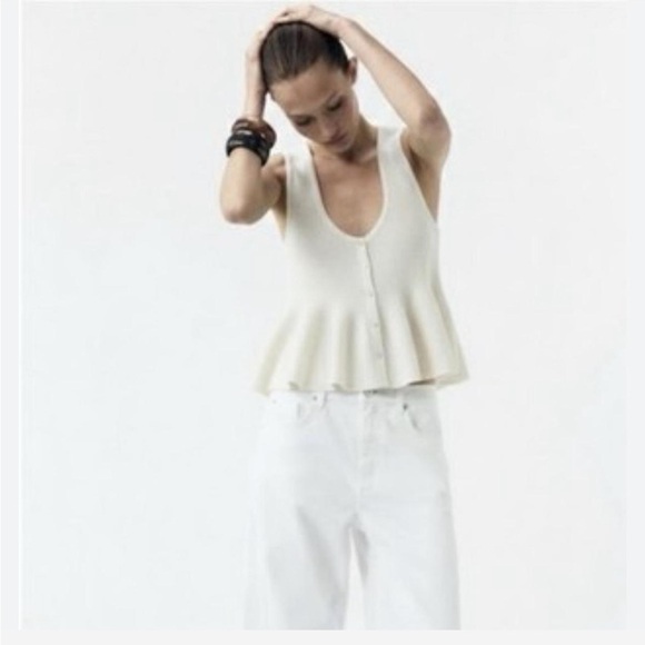 Zara Tops - ZARA White Knit Peplum Tank Top | Size Small | NWT